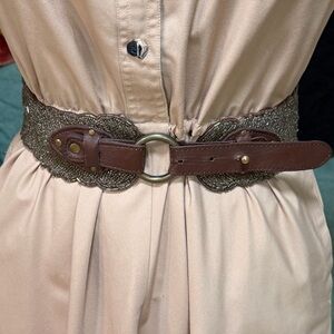 Anthropologie Jasper & Jeera Brown Beaded Leather waist Belt Boho Western Small